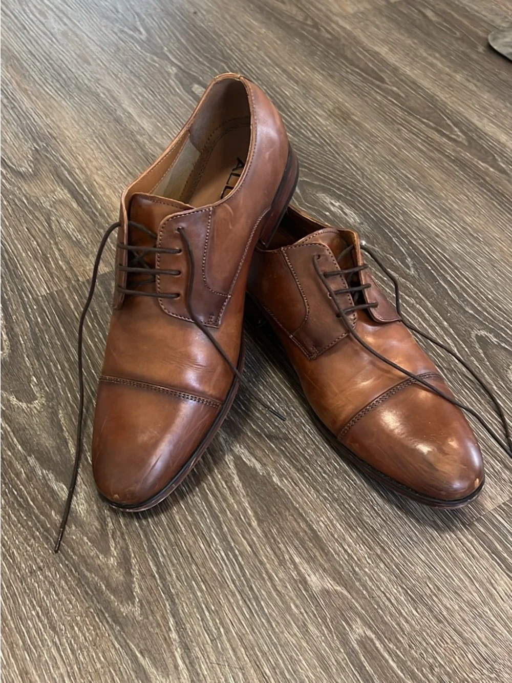 Aldo Tan Brown Leather Cap-Toe Derby Shoes